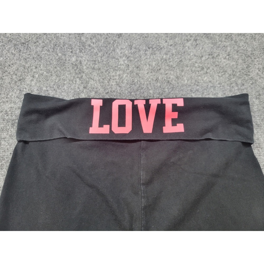 Victoria's Secret Black Foldover Yoga Pants Flare Leg Love Angel Wings Medium